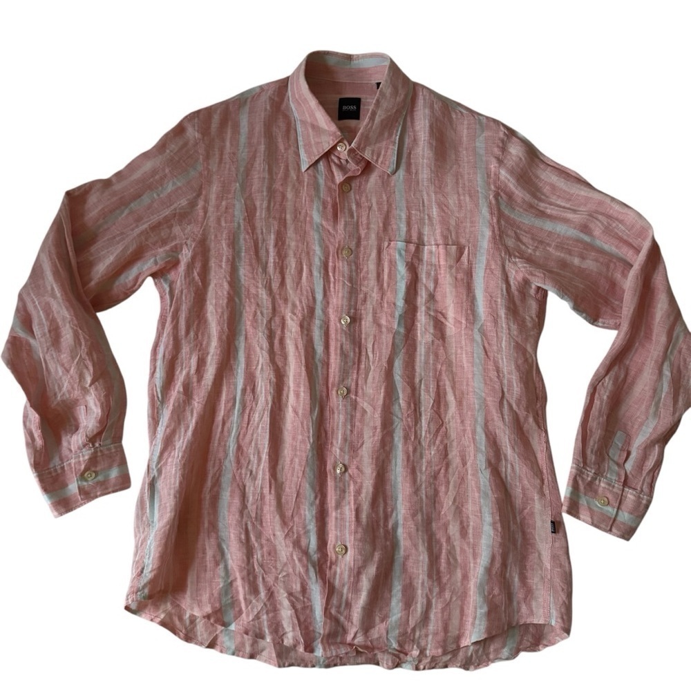 Hugo Boss linen striped button down shirt